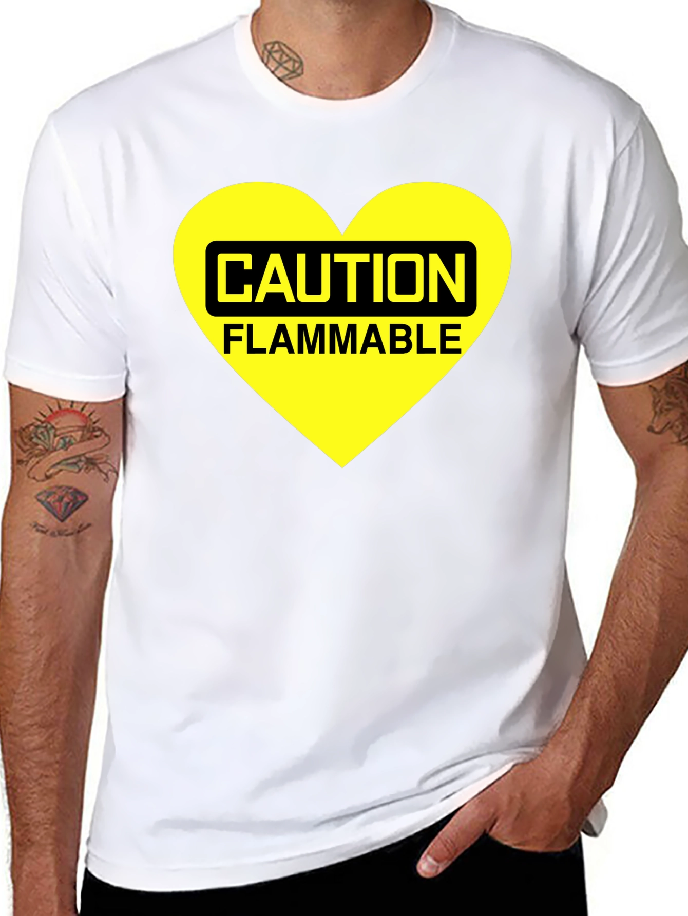 Caution Flammable Heart T-Shirt - Black Cotton Blend Tee