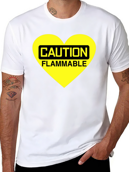 Caution Flammable Heart T-Shirt - Black Cotton Blend Tee