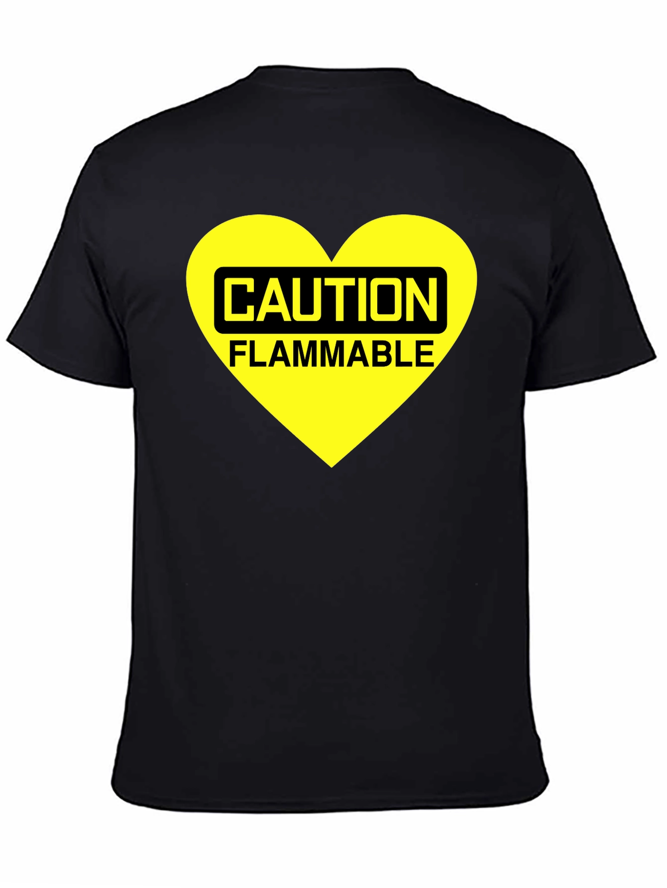 Caution Flammable Heart T-Shirt - Black Cotton Blend Tee