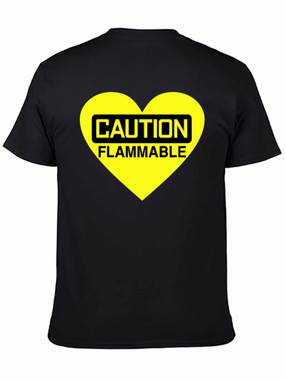 Caution Flammable Heart T-Shirt - Black Cotton Blend Tee