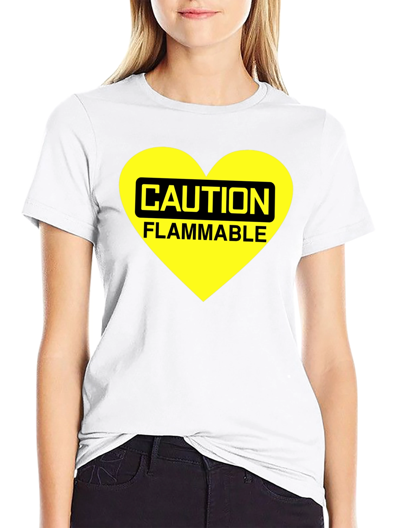 Caution Flammable Heart T-Shirt - Black Cotton Blend Tee