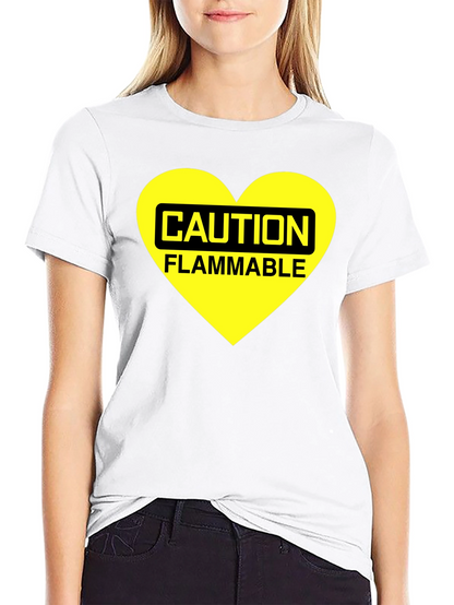 Caution Flammable Heart T-Shirt - Black Cotton Blend Tee