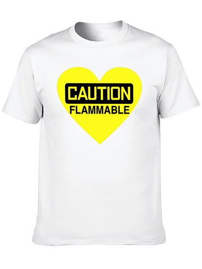 Caution Flammable Heart T-Shirt - Black Cotton Blend Tee
