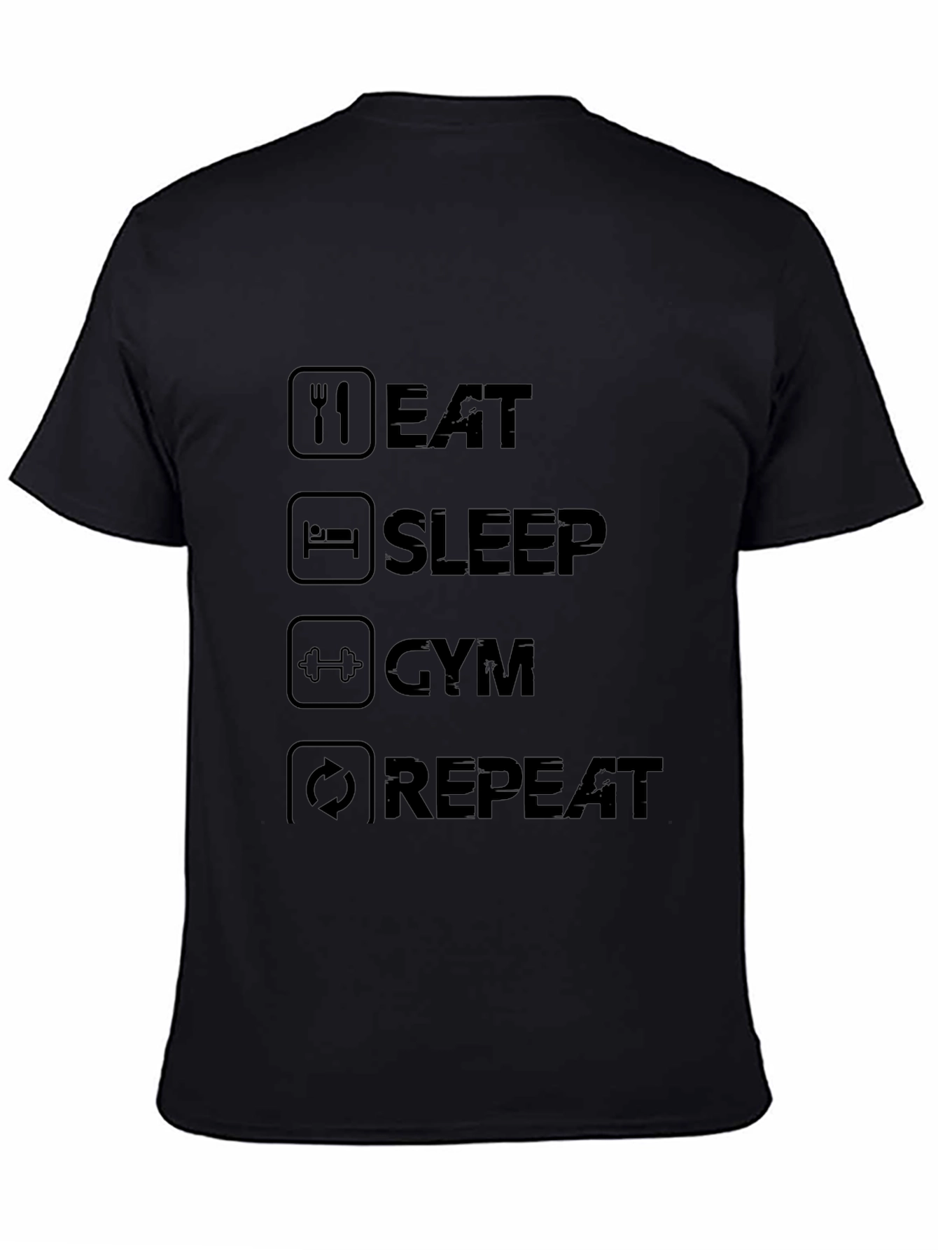Eat Sleep Gym Repeat Black Graphic Tee