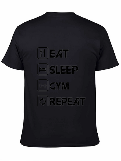 Eat Sleep Gym Repeat Black Graphic Tee