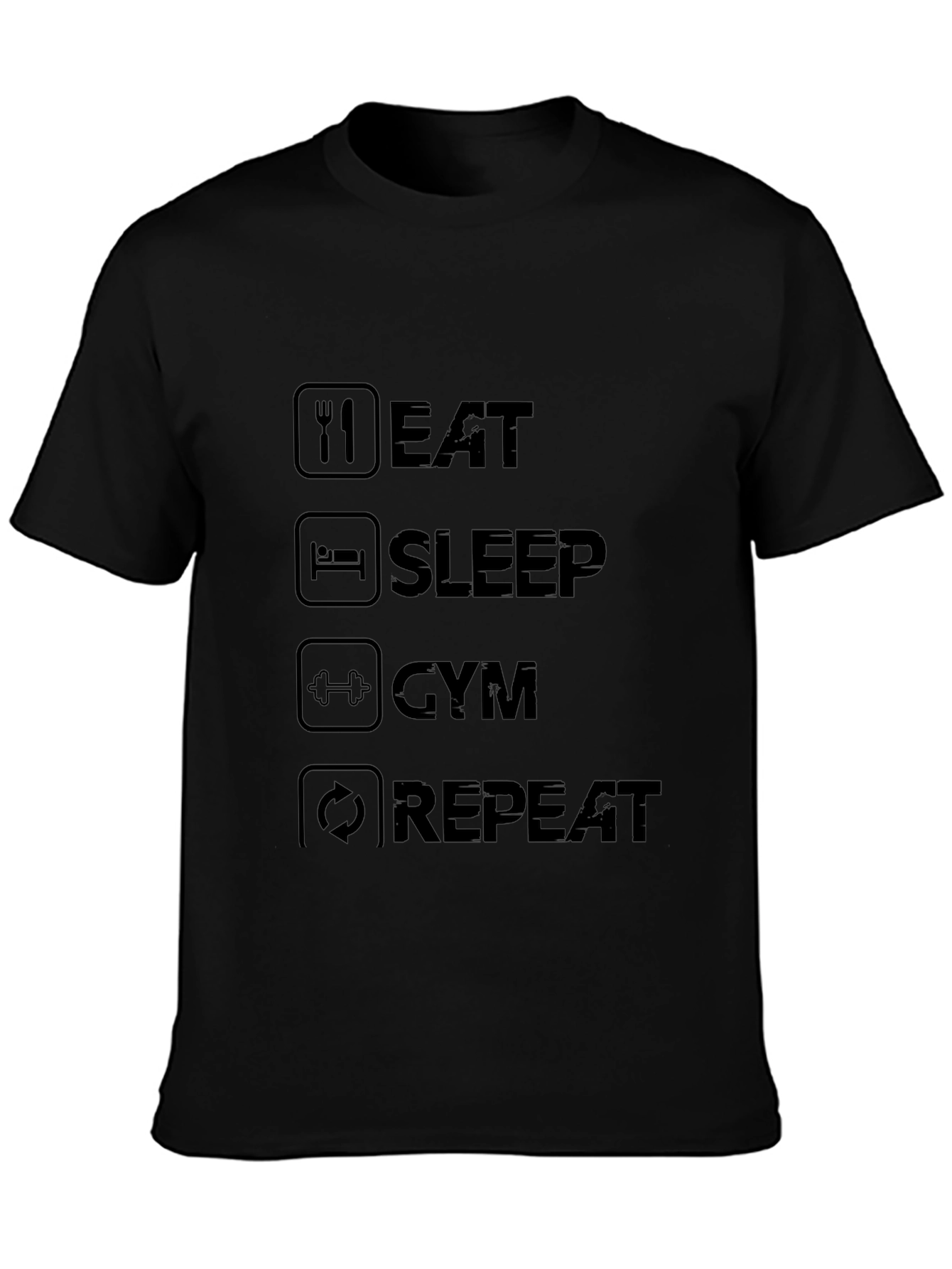 Eat Sleep Gym Repeat Black Graphic Tee
