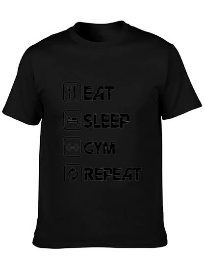 Eat Sleep Gym Repeat Black Graphic Tee