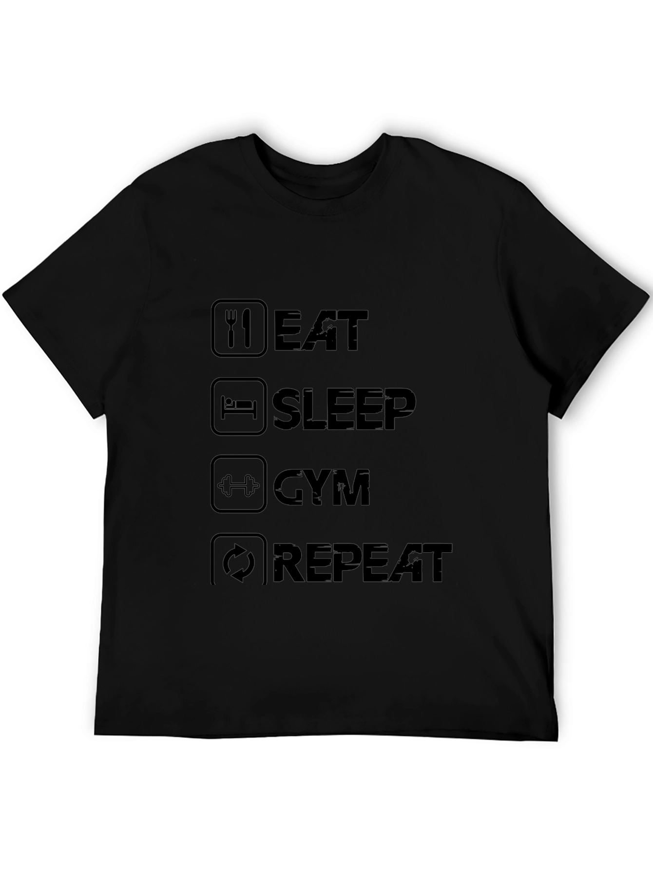 Eat Sleep Gym Repeat Black Graphic Tee