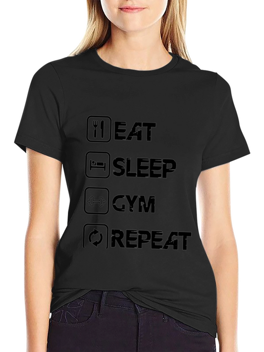 Eat Sleep Gym Repeat Black Graphic Tee