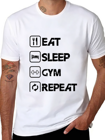 Eat Sleep Gym Repeat Black Graphic Tee