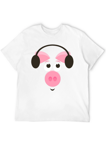Pig Wearing Headphones Graphic T-Shirt