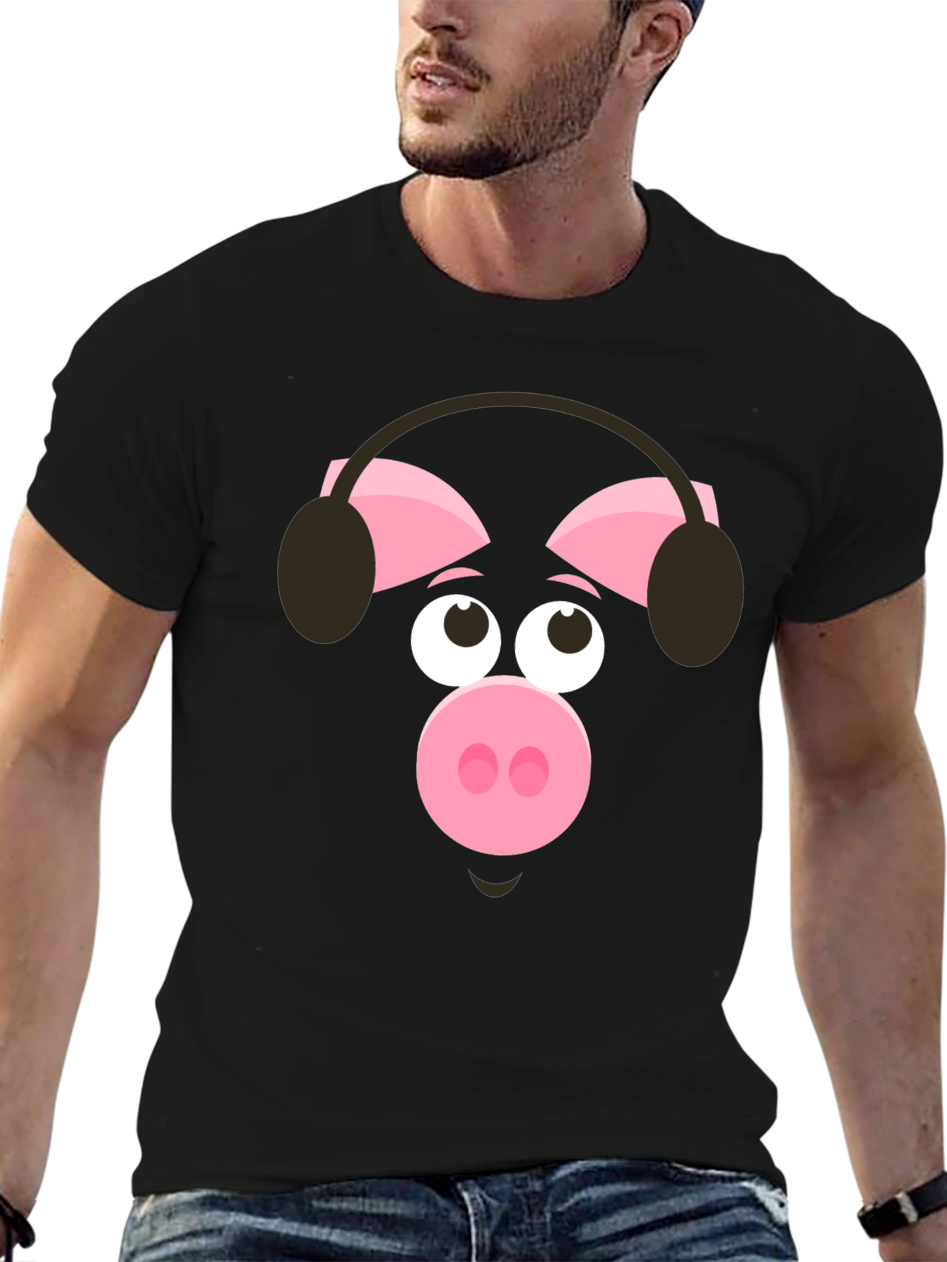 Pig Wearing Headphones Graphic T-Shirt