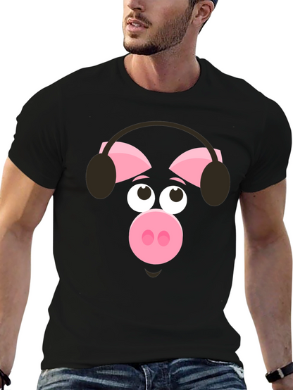 Pig Wearing Headphones Graphic T-Shirt