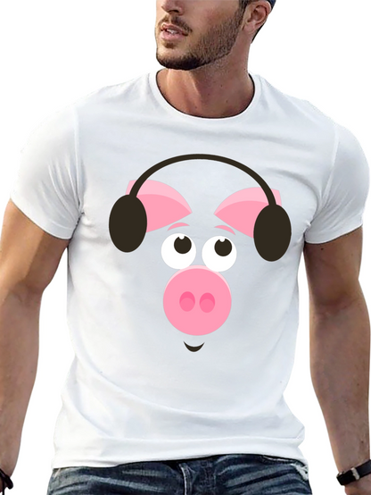 Pig Wearing Headphones Graphic T-Shirt