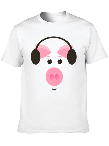 Pig Wearing Headphones Graphic T-Shirt