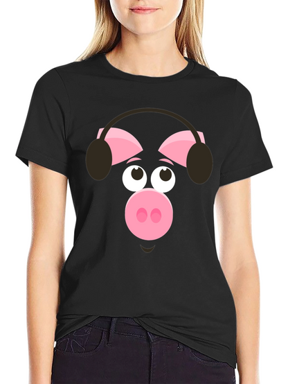 Pig Wearing Headphones Graphic T-Shirt
