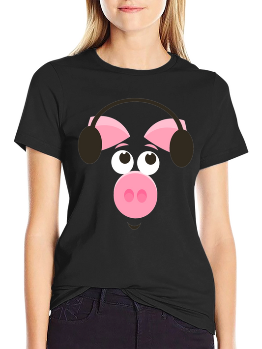 Pig Wearing Headphones Graphic T-Shirt