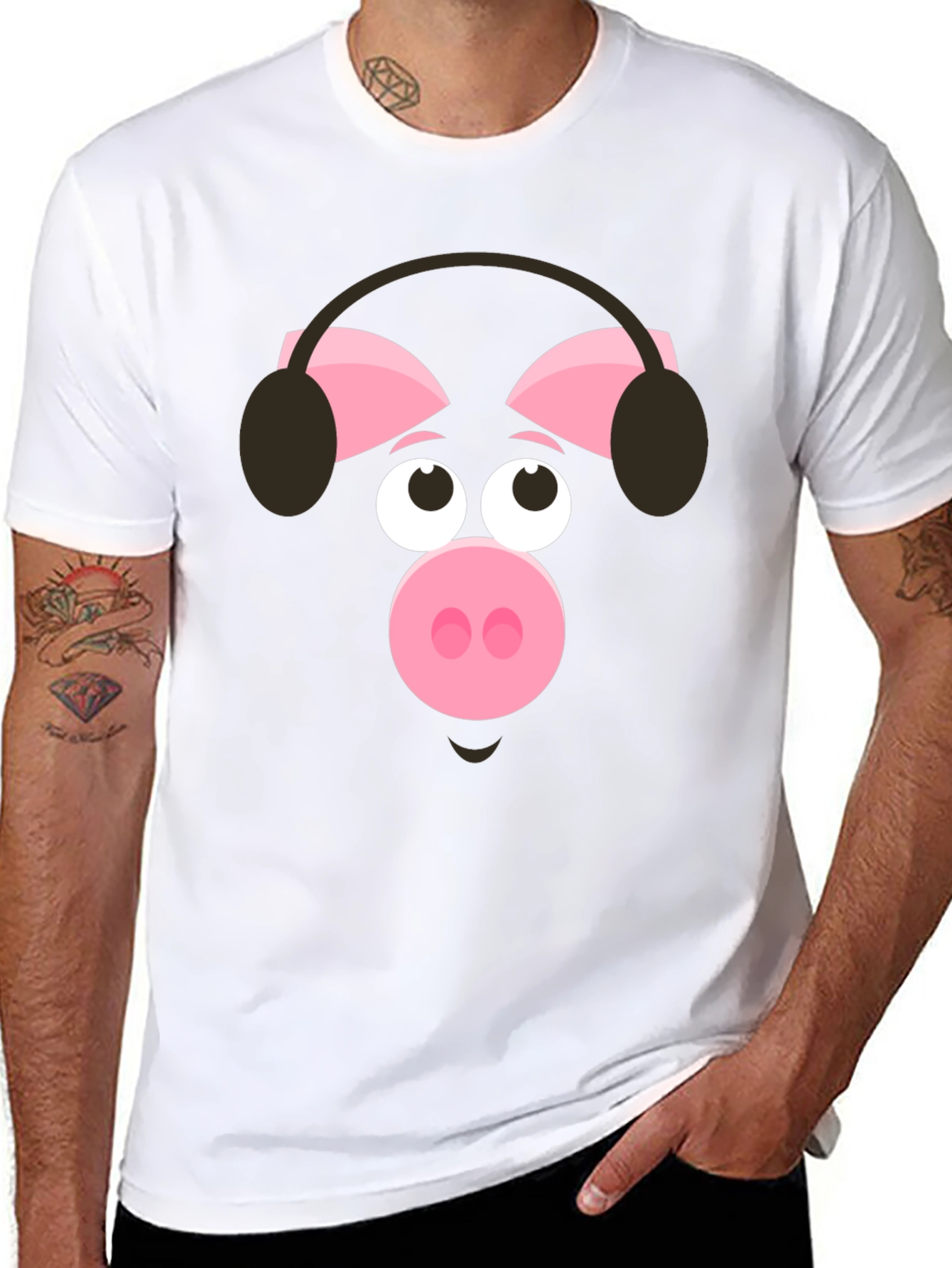 Pig Wearing Headphones Graphic T-Shirt