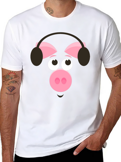 Pig Wearing Headphones Graphic T-Shirt