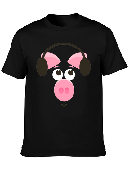 Pig Wearing Headphones Graphic T-Shirt