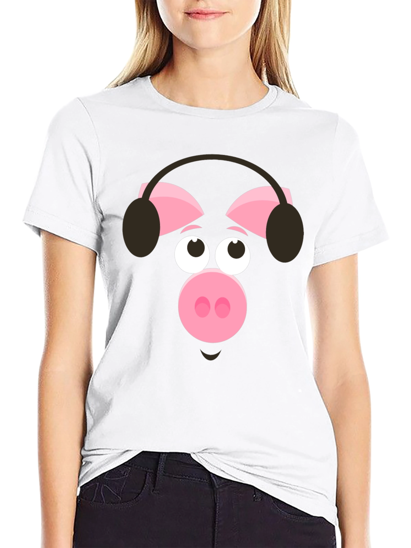 Pig Wearing Headphones Graphic T-Shirt