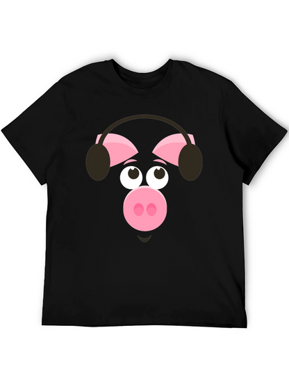 Pig Wearing Headphones Graphic T-Shirt