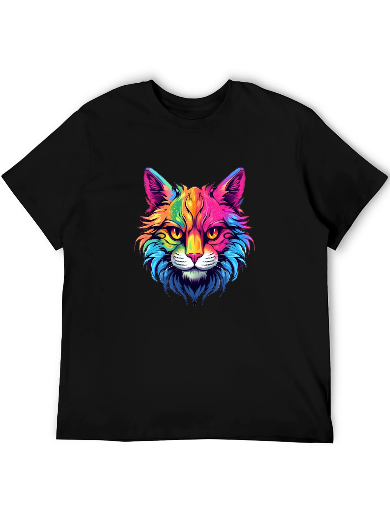 Rainbow Cat Graphic Tee - Stylish Mens Black T-Shirt