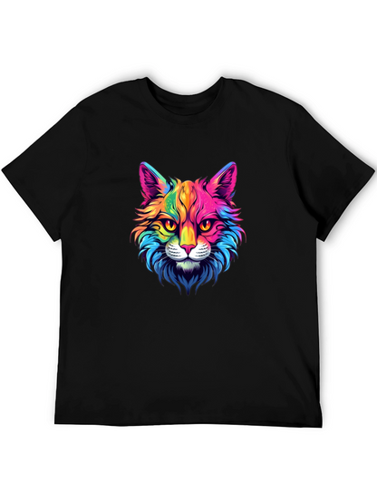 Rainbow Cat Graphic Tee - Stylish Mens Black T-Shirt