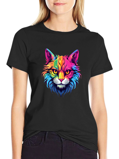 Rainbow Cat Graphic Tee - Stylish Mens Black T-Shirt