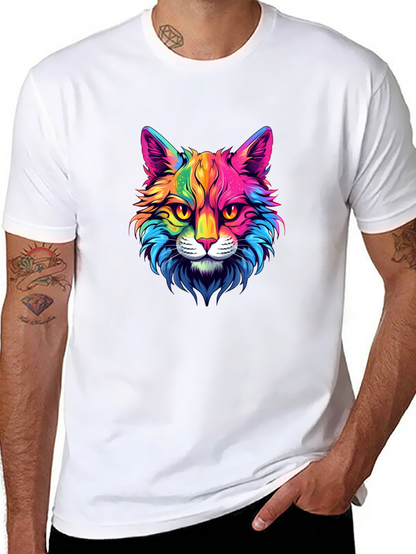 Rainbow Cat Graphic Tee - Stylish Mens Black T-Shirt