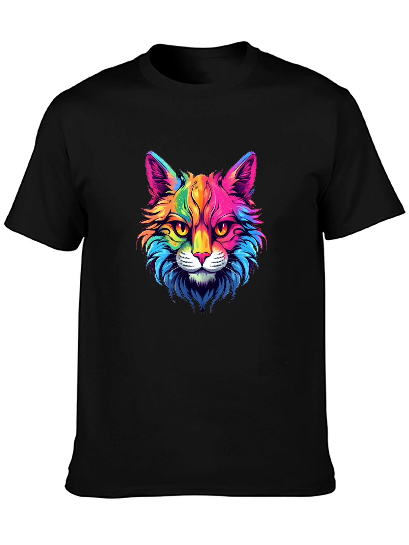 Rainbow Cat Graphic Tee - Stylish Mens Black T-Shirt