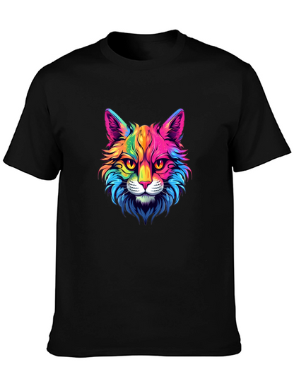 Rainbow Cat Graphic Tee - Stylish Mens Black T-Shirt