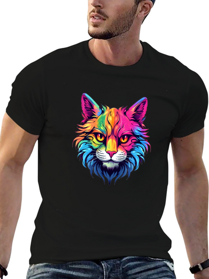 Rainbow Cat Graphic Tee - Stylish Mens Black T-Shirt