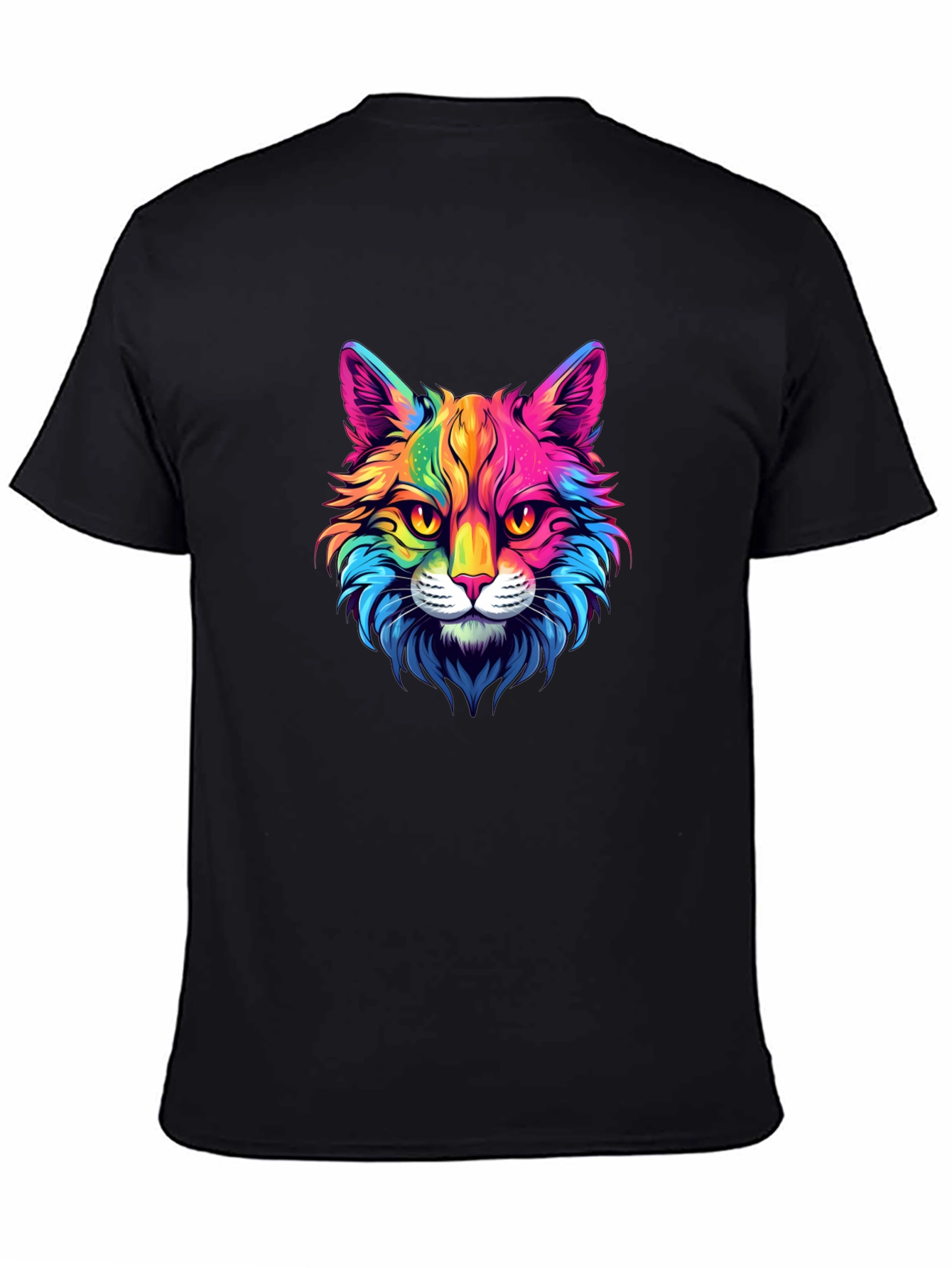 Rainbow Cat Graphic Tee - Stylish Mens Black T-Shirt