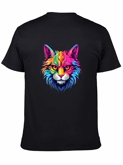 Rainbow Cat Graphic Tee - Stylish Mens Black T-Shirt
