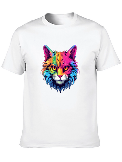 Rainbow Cat Graphic Tee - Stylish Mens Black T-Shirt