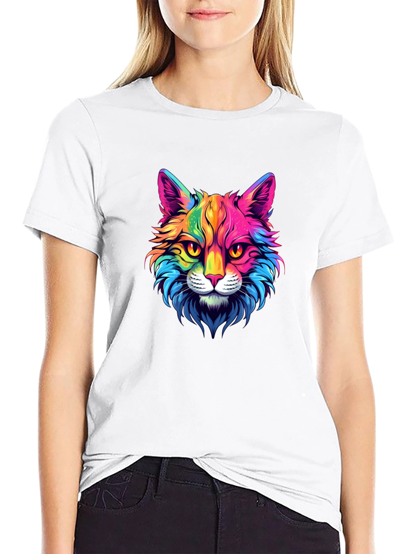 Rainbow Cat Graphic Tee - Stylish Mens Black T-Shirt