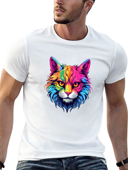 Rainbow Cat Graphic Tee - Stylish Mens Black T-Shirt
