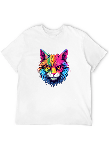 Rainbow Cat Graphic Tee - Stylish Mens Black T-Shirt