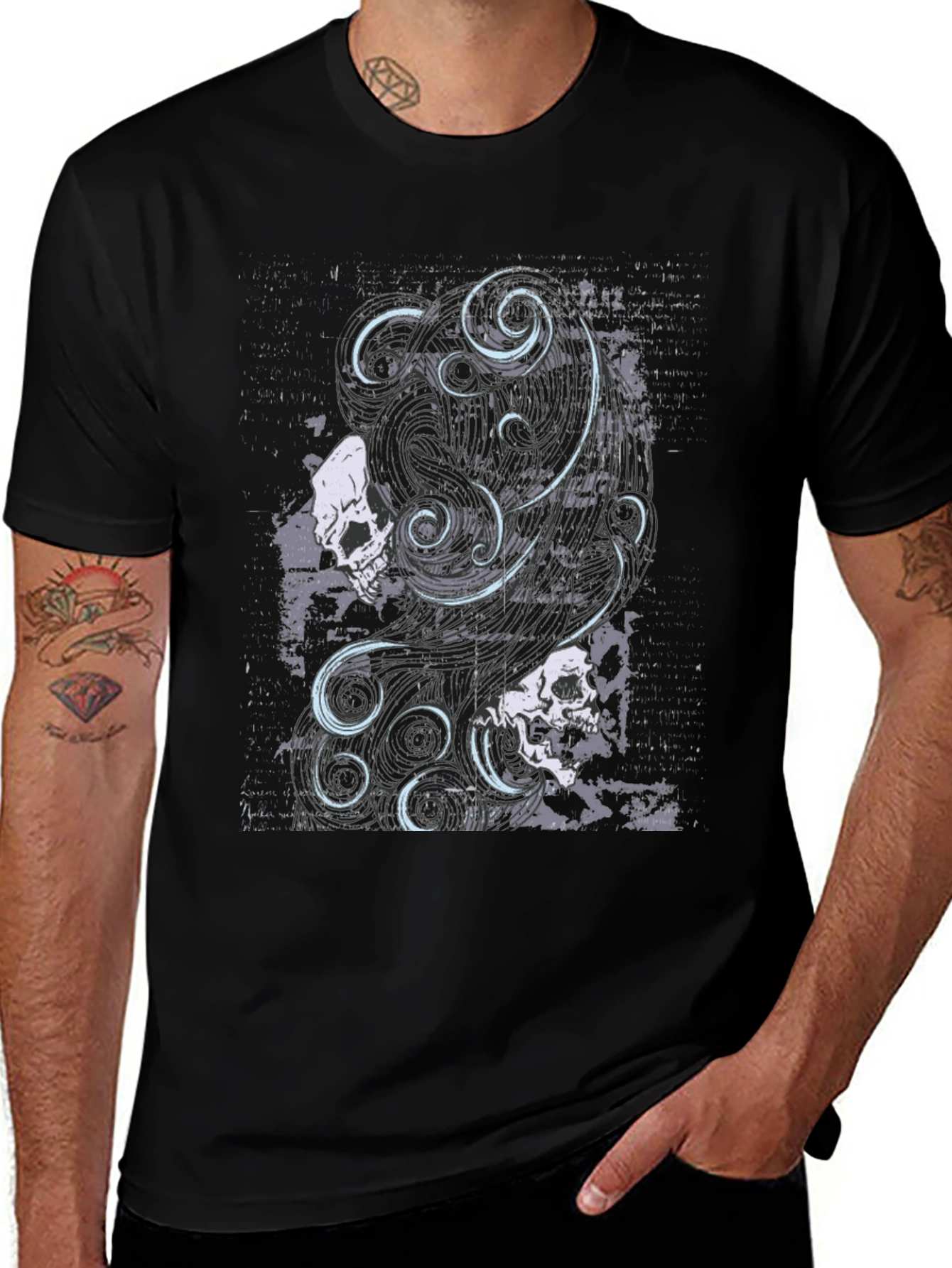 Skull & Swirls Graphic Black T-Shirt