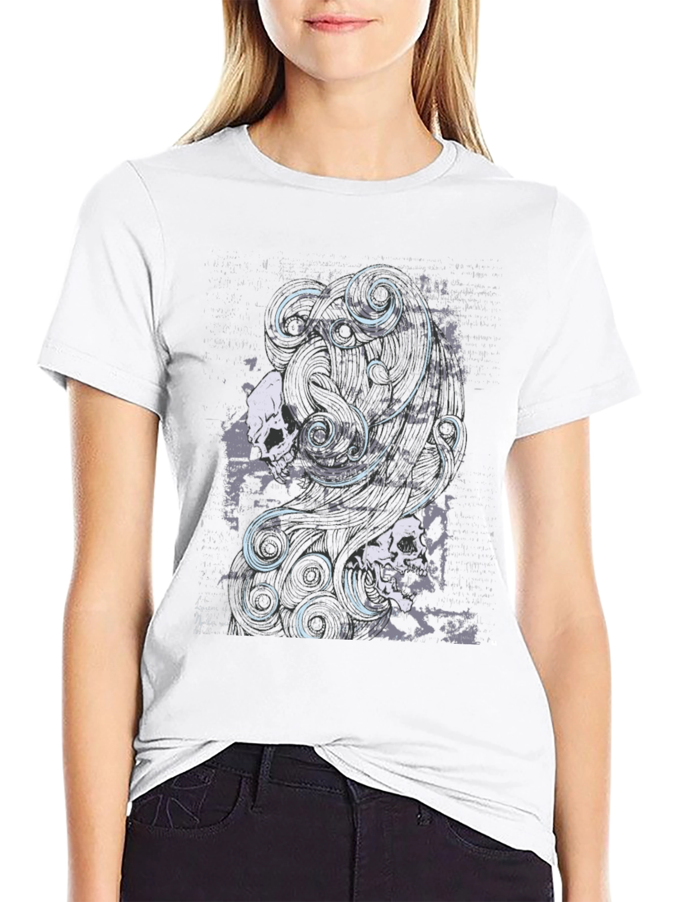 Skull & Swirls Graphic Black T-Shirt