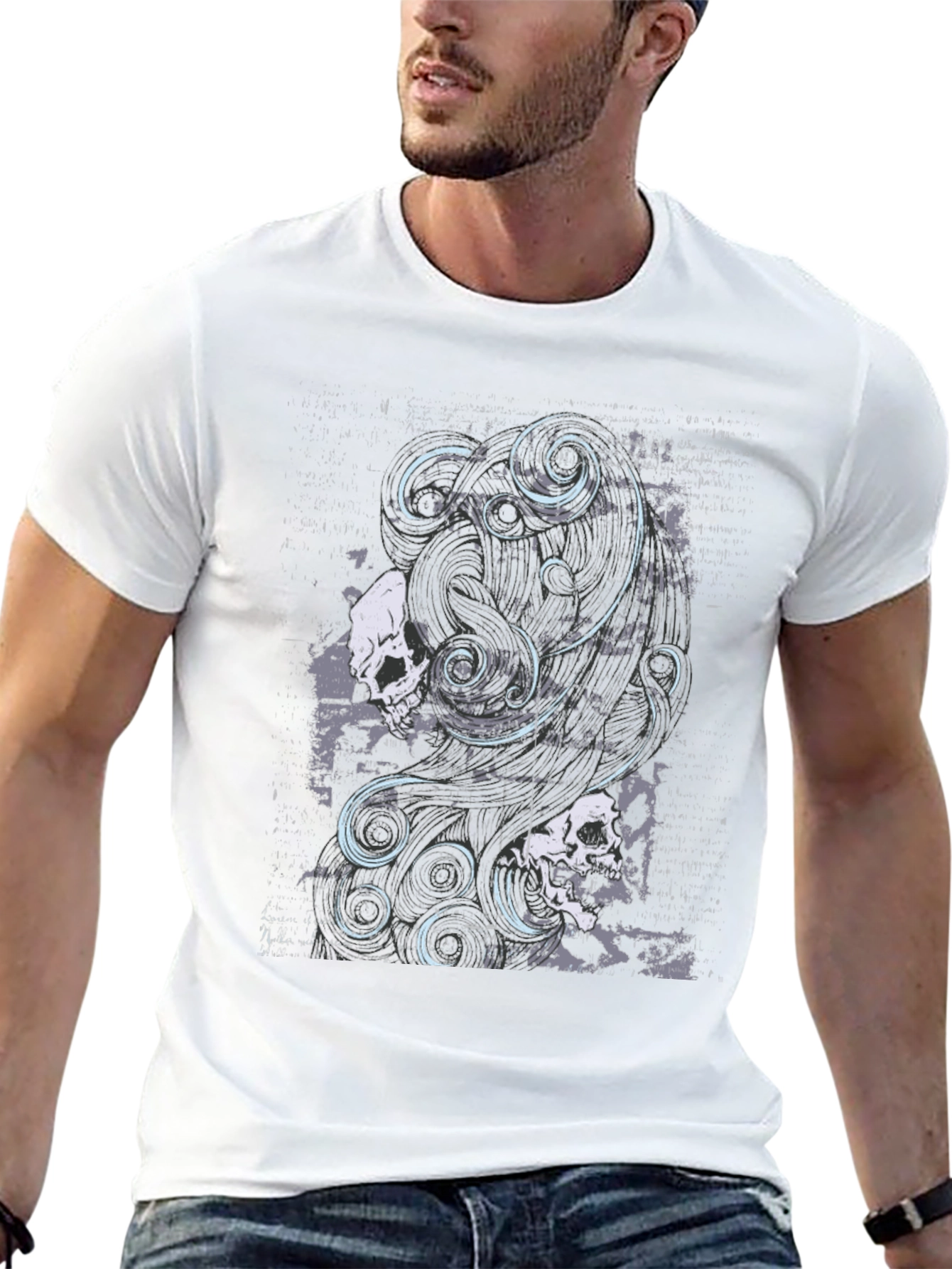 Skull & Swirls Graphic Black T-Shirt