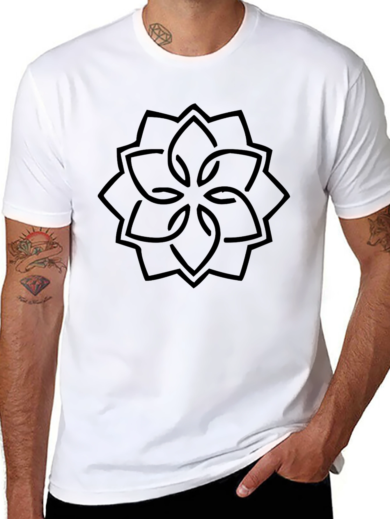 Geometric Flower Graphic Black T-Shirt