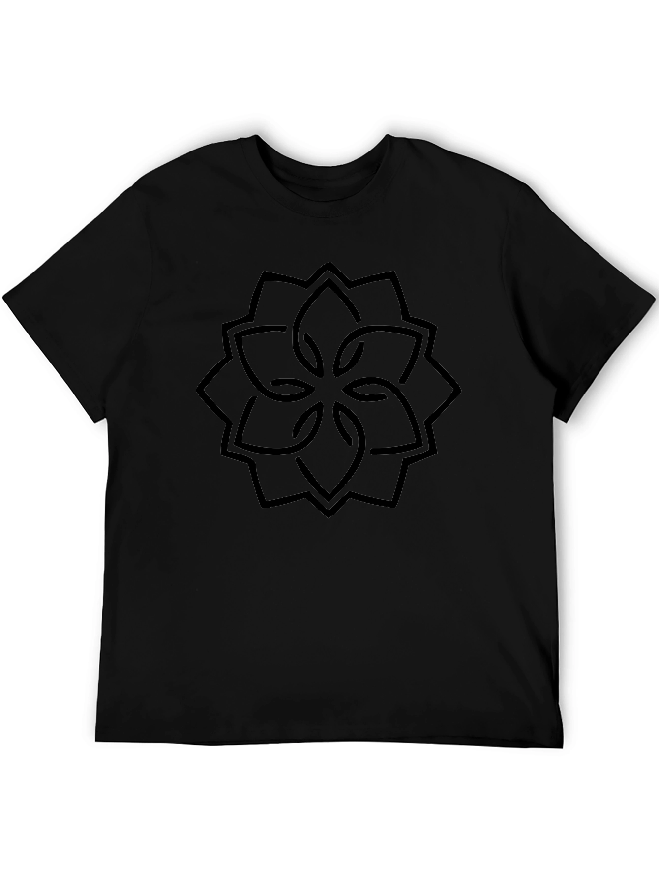 Geometric Flower Graphic Black T-Shirt