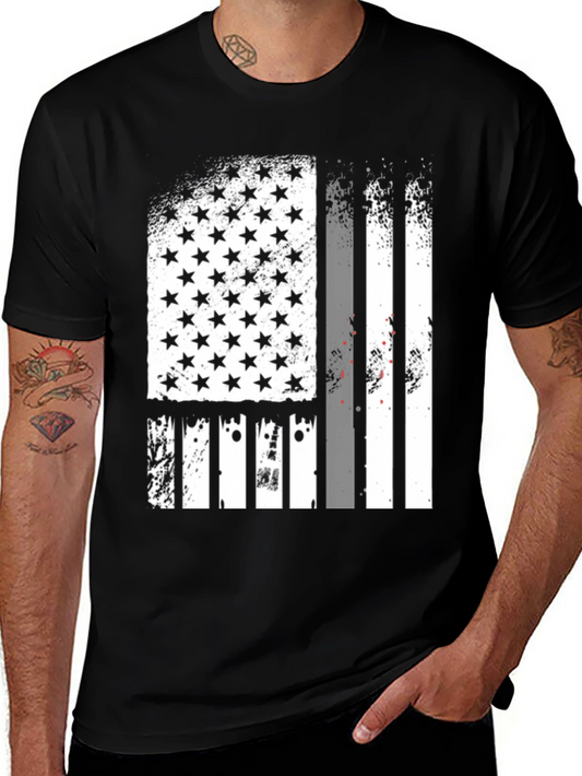 Distressed American Flag Graphic Tee - Black