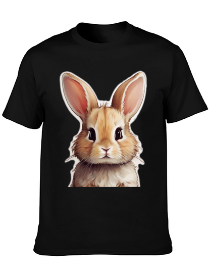 Cute Rabbit Graphic Tee - Black Cotton T-Shirt