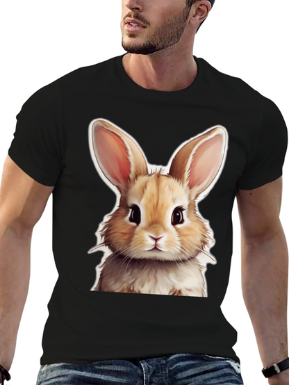 Cute Rabbit Graphic Tee - Black Cotton T-Shirt