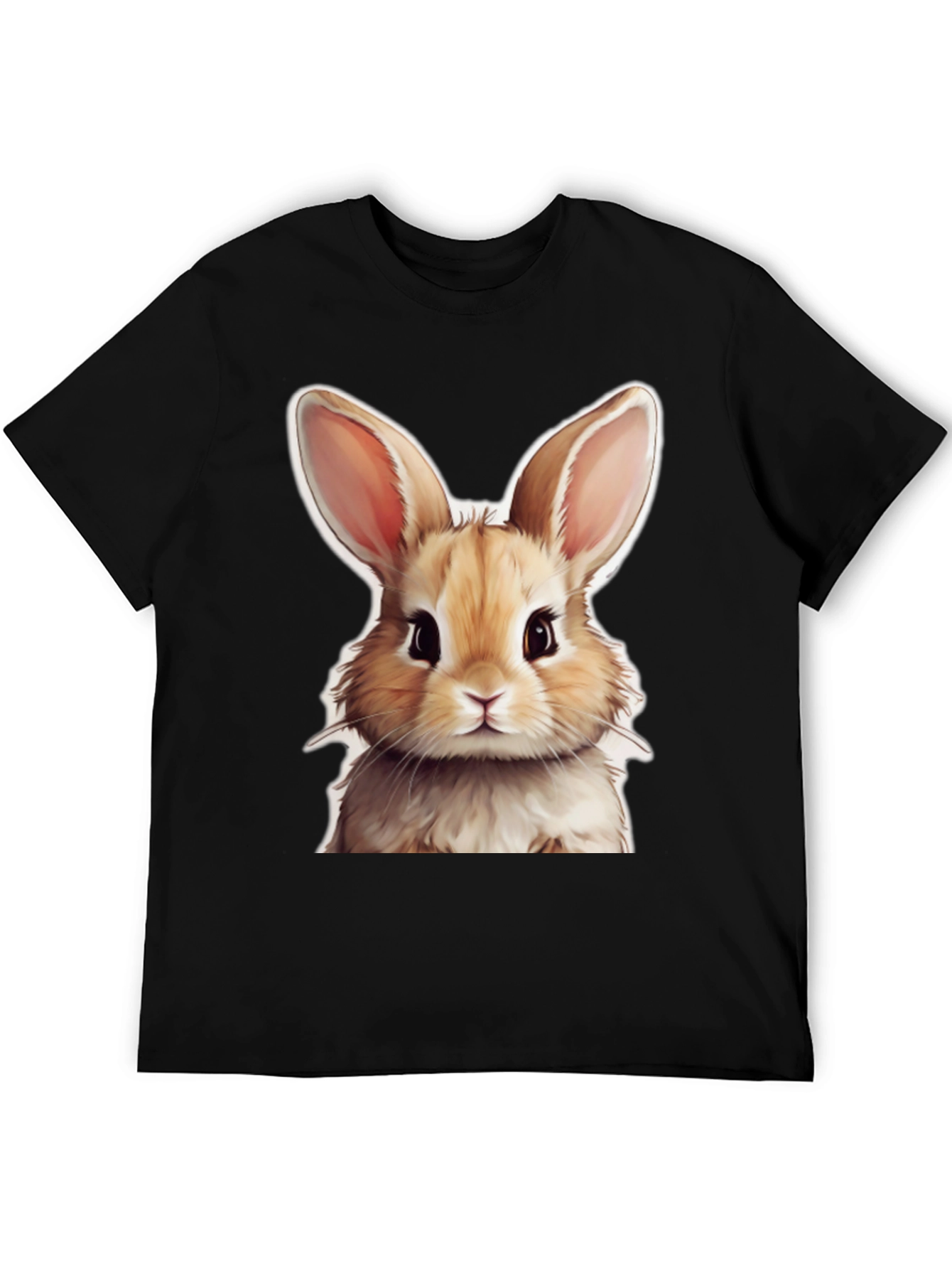 Cute Rabbit Graphic Tee - Black Cotton T-Shirt