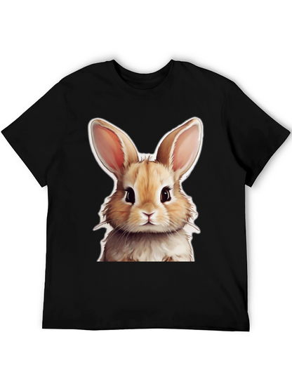Cute Rabbit Graphic Tee - Black Cotton T-Shirt