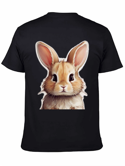 Cute Rabbit Graphic Tee - Black Cotton T-Shirt